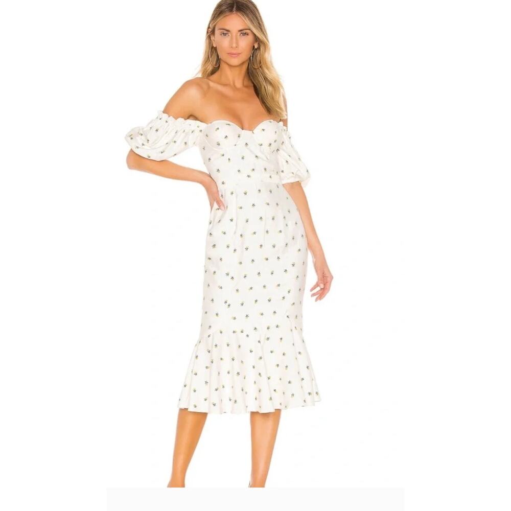 Majorelle Elise Midi Dress  white and yellow floral print  xs